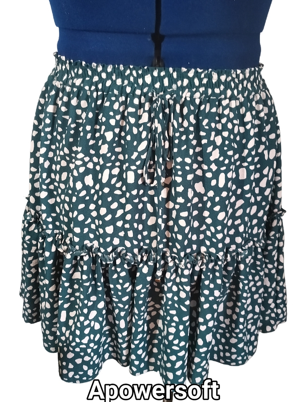 Goodnight Macaroon Green Abstract Polka Dot Tiered Mini Skirt Size Large